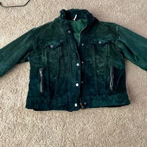 Free People Green Velvet Jean Jacket